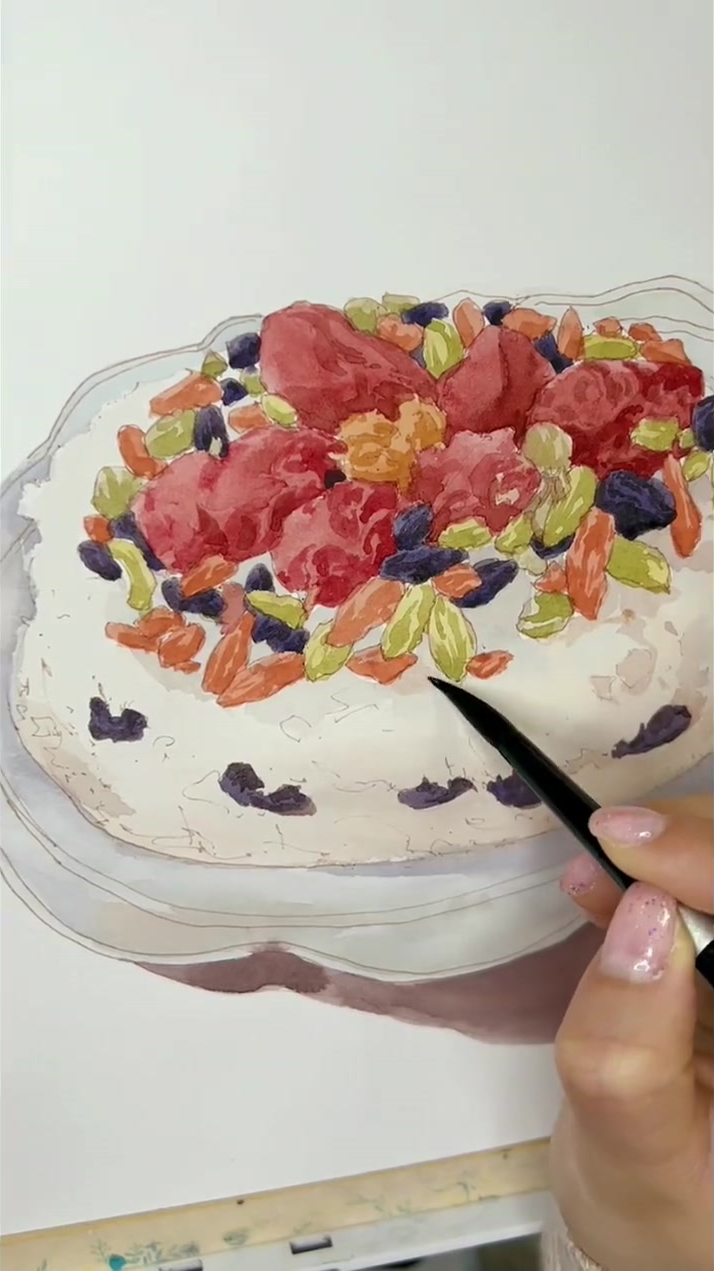 红棕色绘画过程,八宝饭