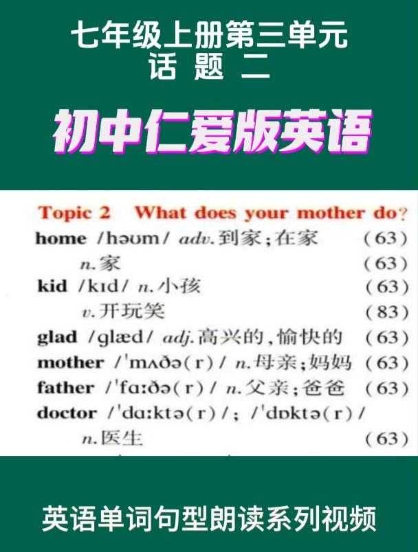 初中仁爱版七年级初一上册第三单元话题二英语单词朗读音频视频