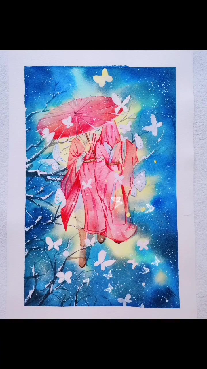 古风水彩(天官赐福)过程。画着画着一度以为翻车了