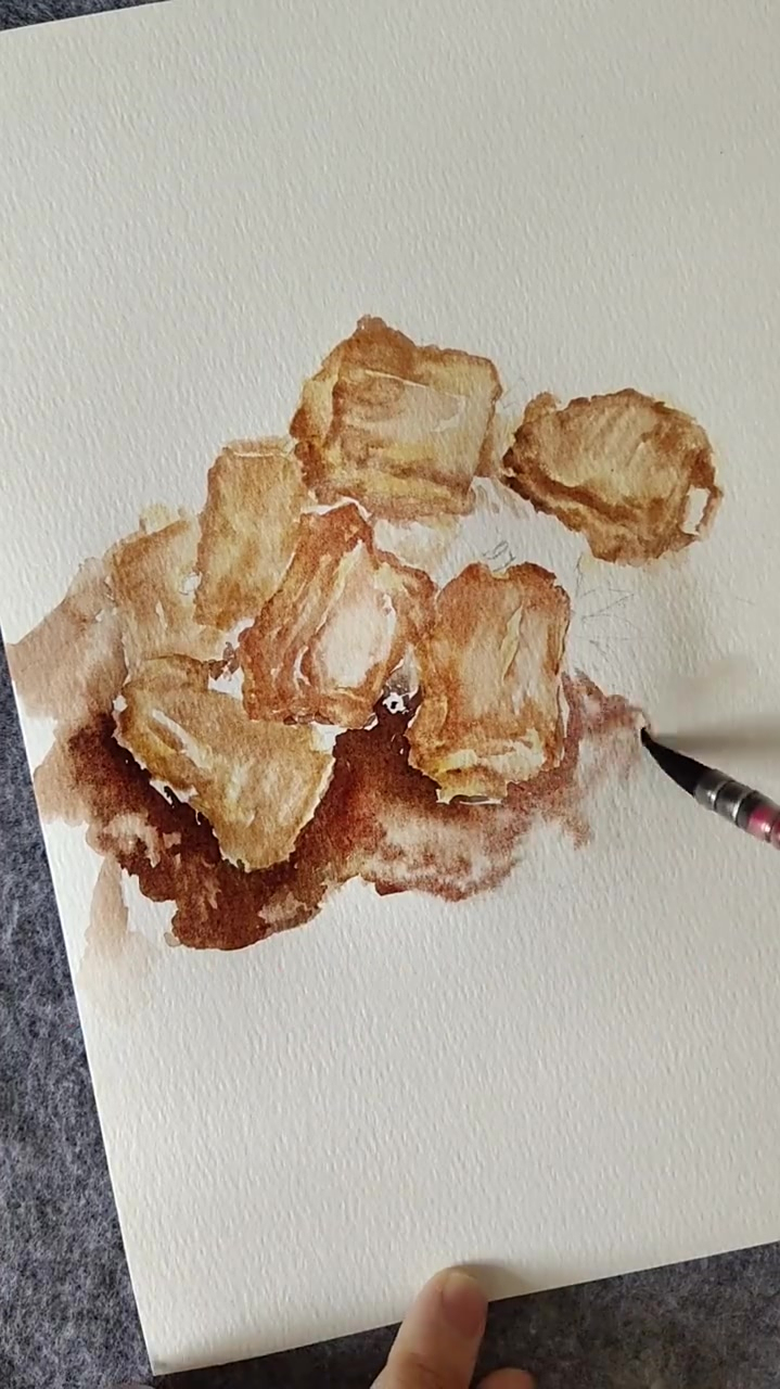 水彩手绘,红烧排骨排骨水彩绘画过程来啦