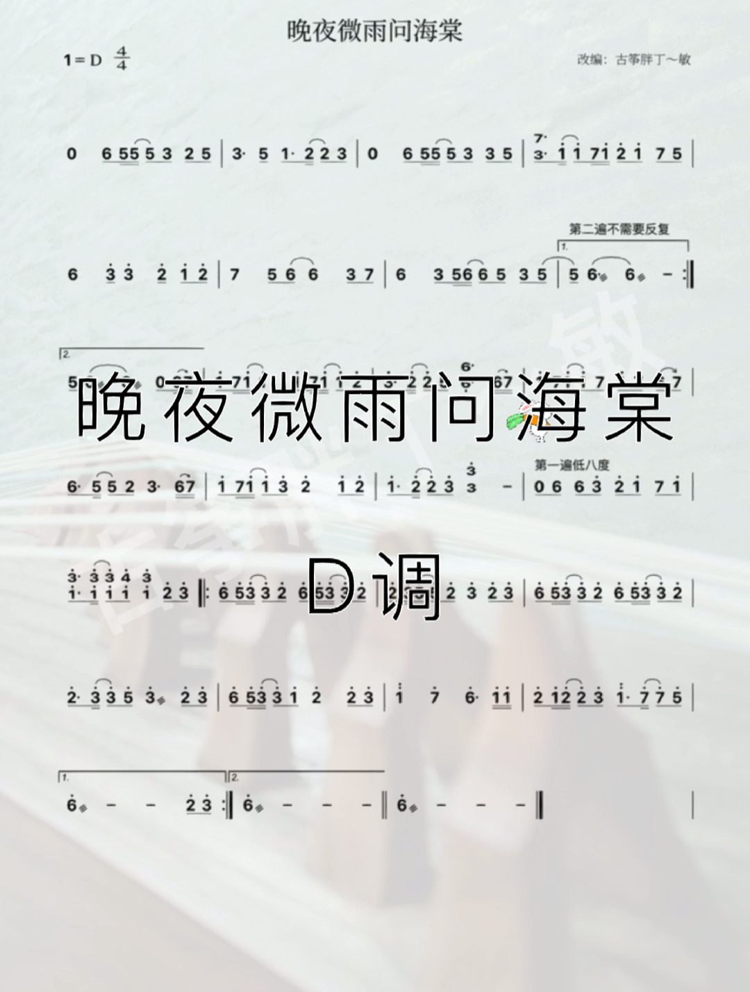 古筝|《晚夜微雨问海棠》D调曲谱