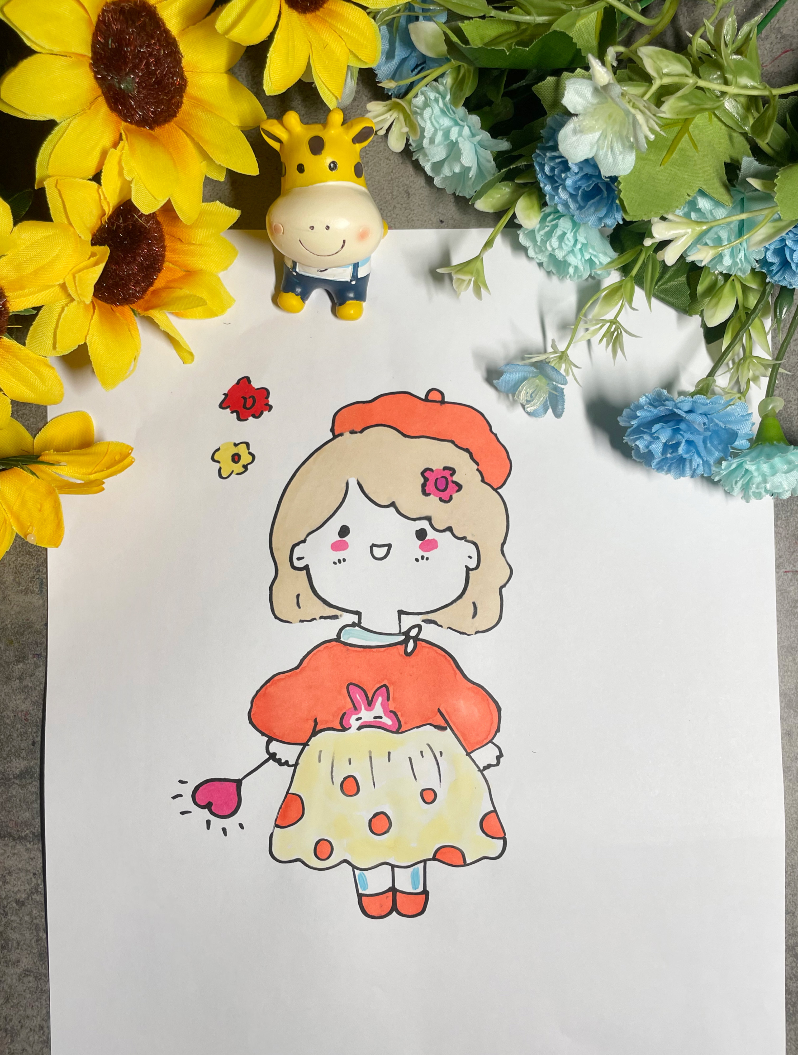 儿童幼儿简笔画,女孩踏春可爱卡通