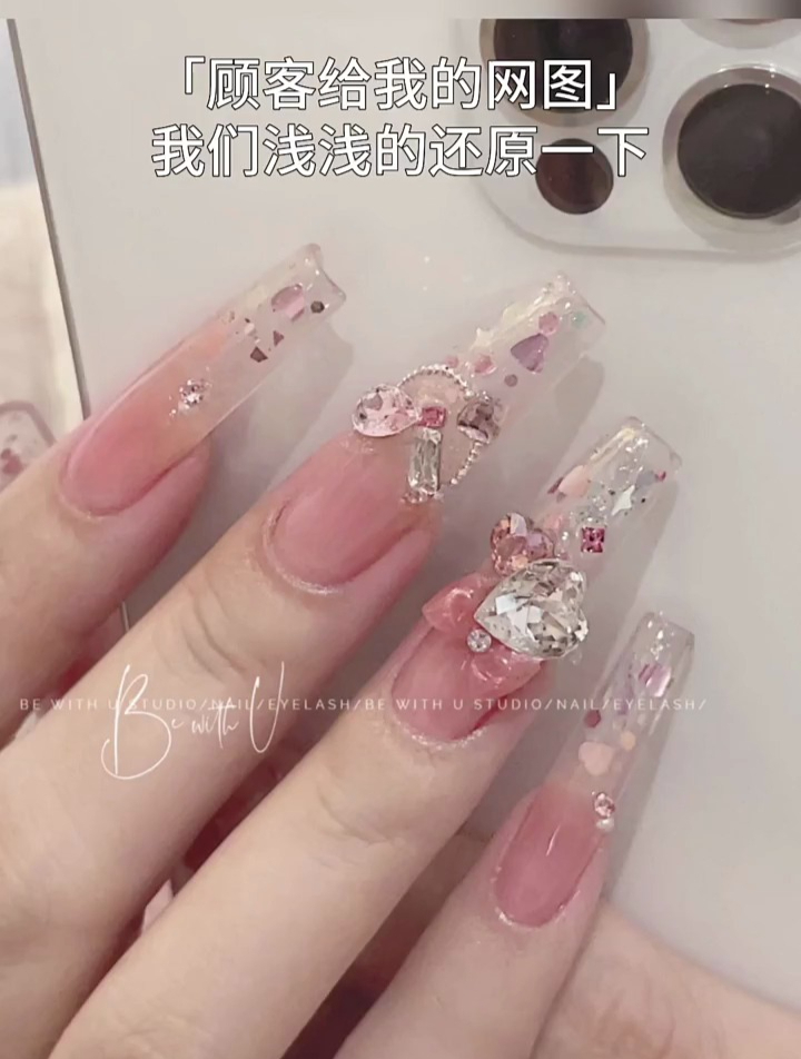 粉色公主风格美甲,浅浅地还原一下!