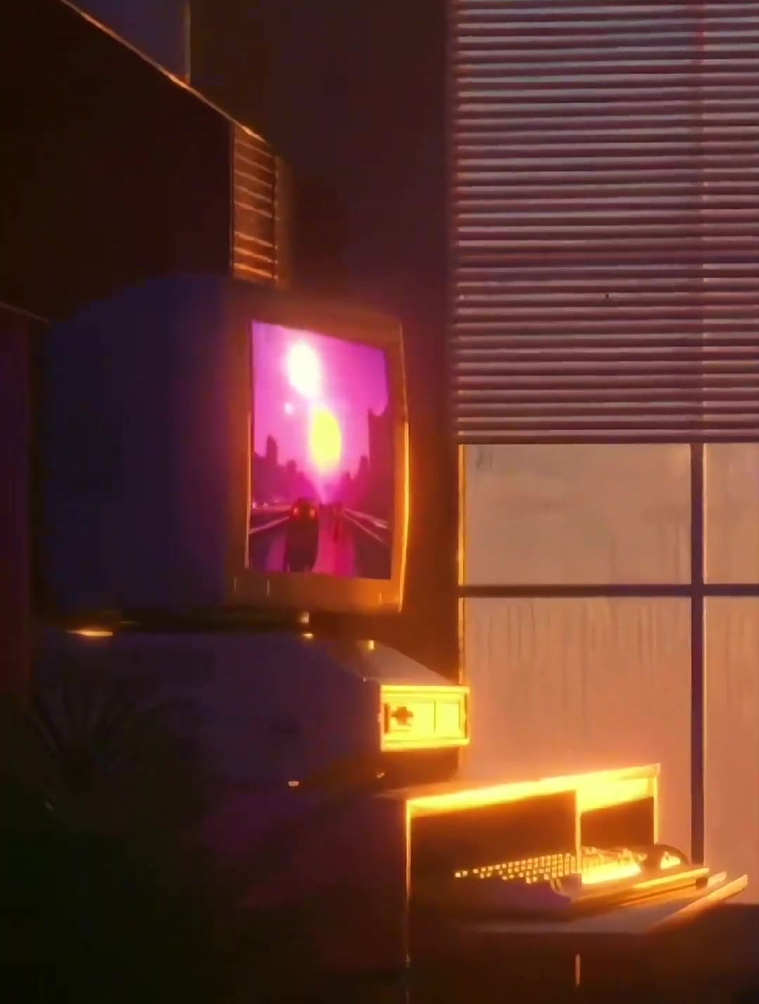 “按F 进入蒸汽波世界”