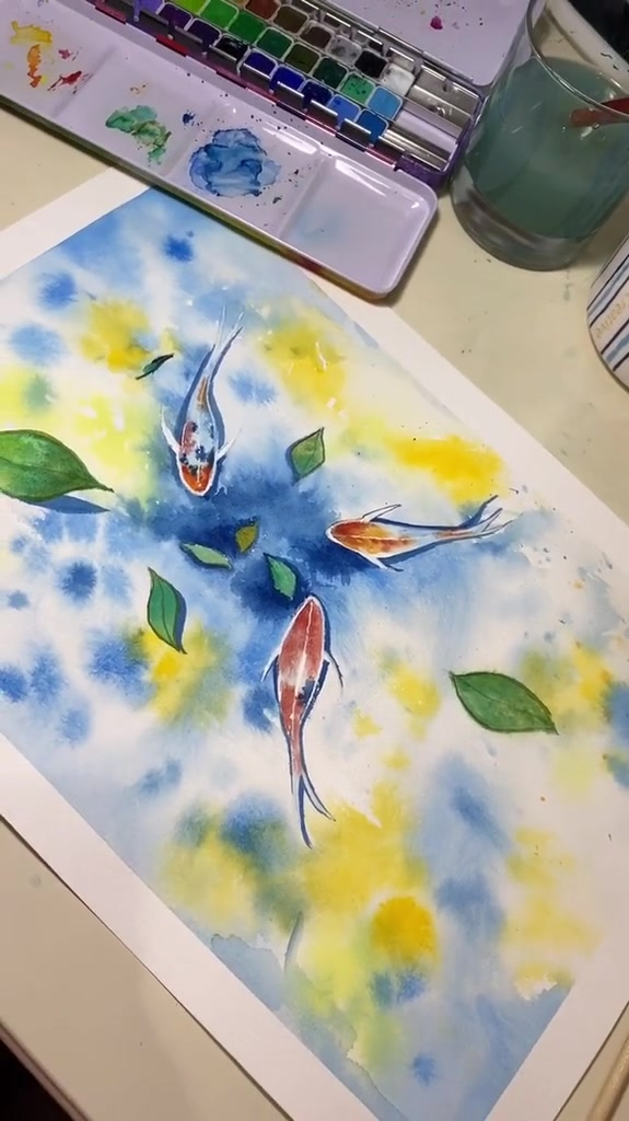 水彩绘画教学过程,鱼