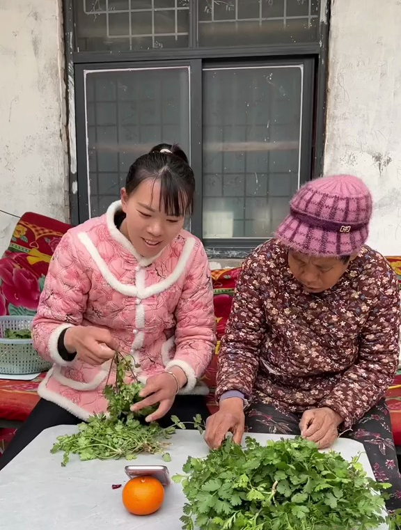 老爸干活去了家里剩下俺娘和月亮,今天做了俺娘爱吃的蒸香菜
