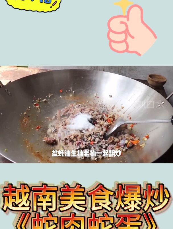 越南美食爆炒《蛇肉蛇蛋》2