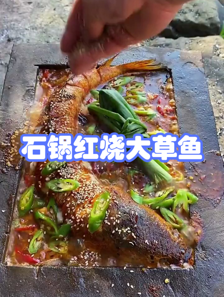 美食、石锅红烧大草鱼、美滋滋