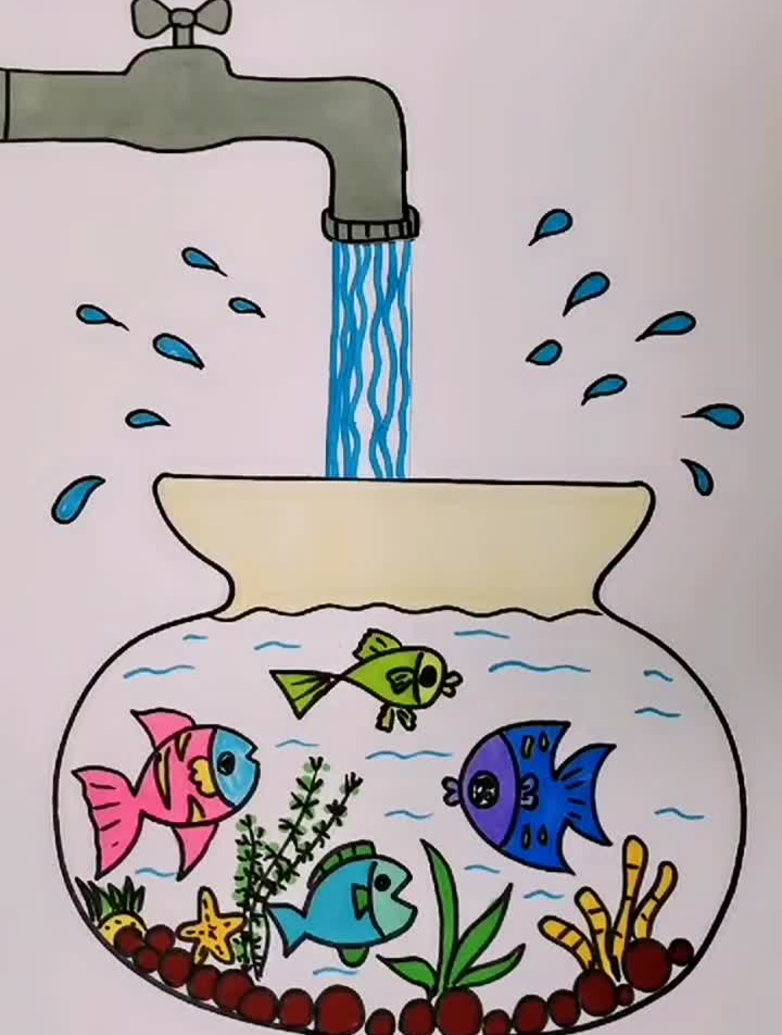 创意画给鱼缸换水,超级好玩简笔画简笔画教程