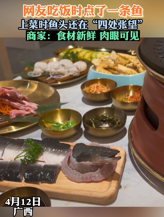 网友吃饭时点了一条鱼 上菜时鱼头还在“四处张望”