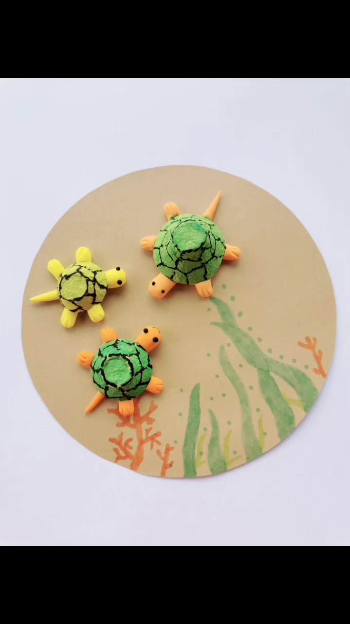幼儿手工鸡蛋托变身小乌龟
