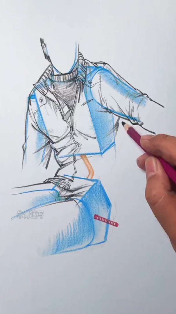 速写教学示范-躯干衣褶走向、躯干肌肉结构 by:朱青老师