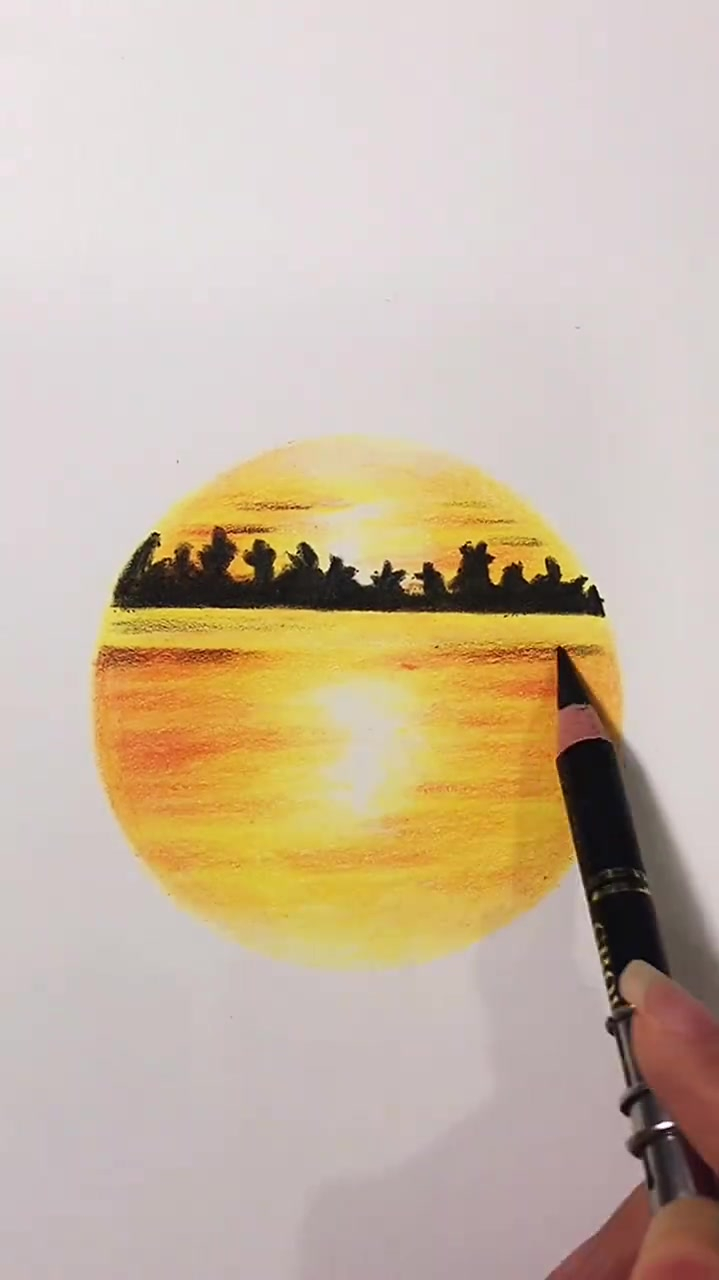 彩铅夕阳,我教你风景怎么画才最简单呢