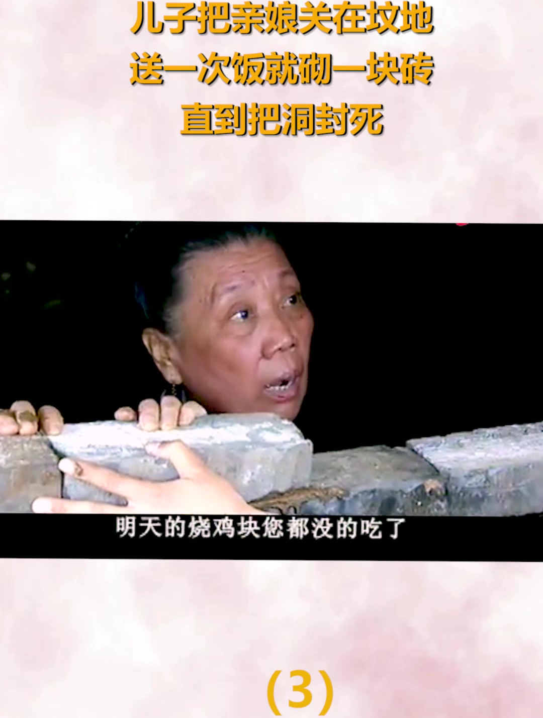 儿子把亲娘关在坟地,送一次饭就砌一块砖,直到把洞封死.(3)