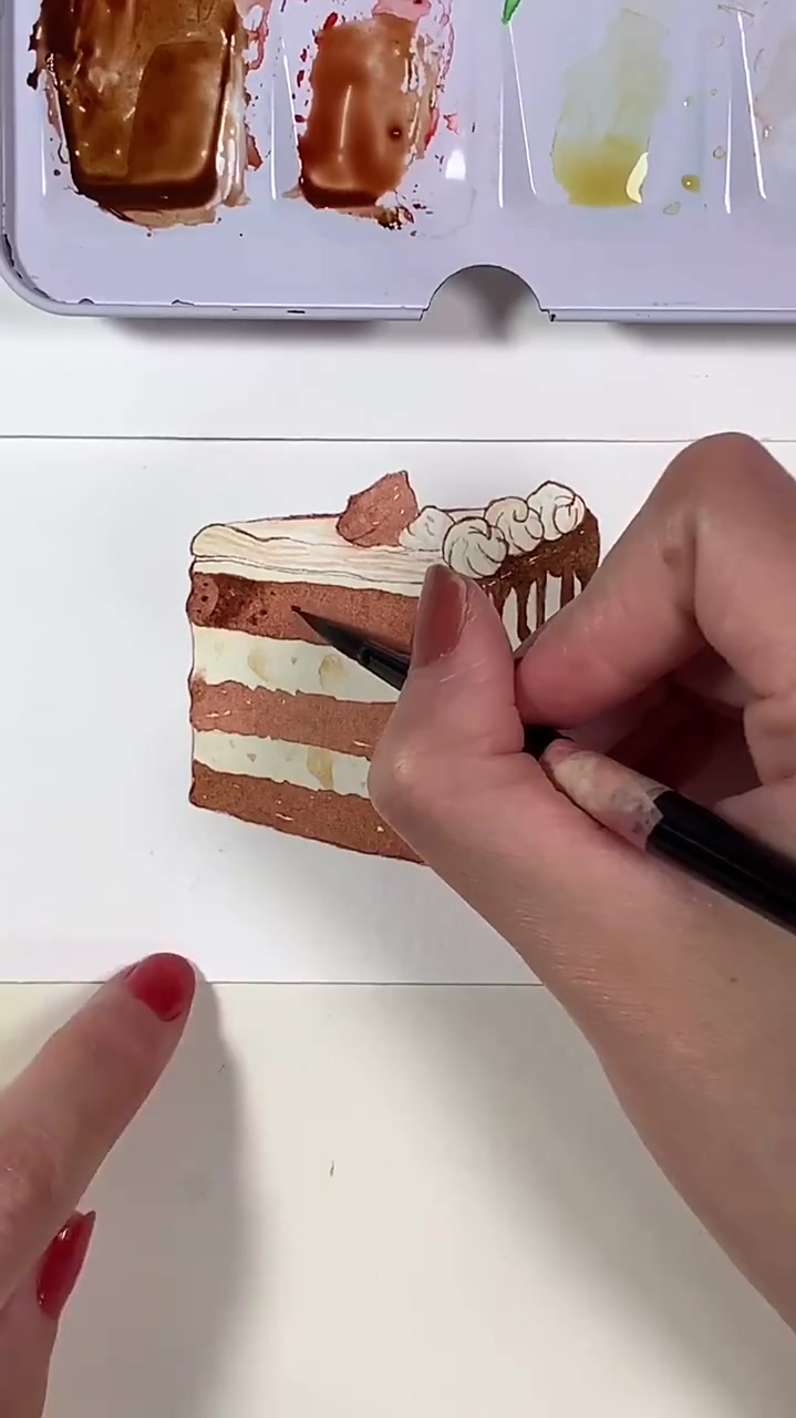 水彩美食,水彩巧克力蛋糕临摹