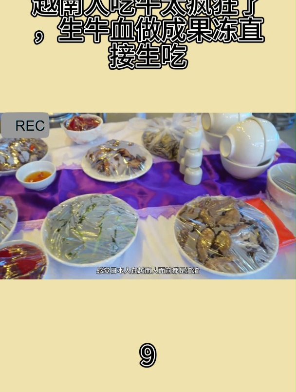 越南人吃牛太疯狂了,生牛血做成果冻直接生吃9