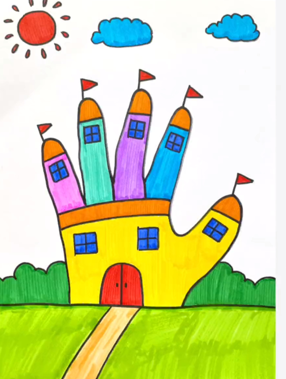 好玩的手掌画来咯,今天画的是小朋友非常喜欢的城堡!