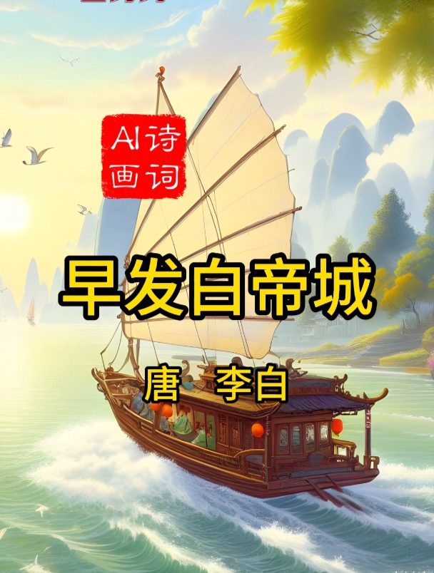 《早发白帝城》唐 李白 古诗配画三年级上小学生必背古诗启蒙古诗