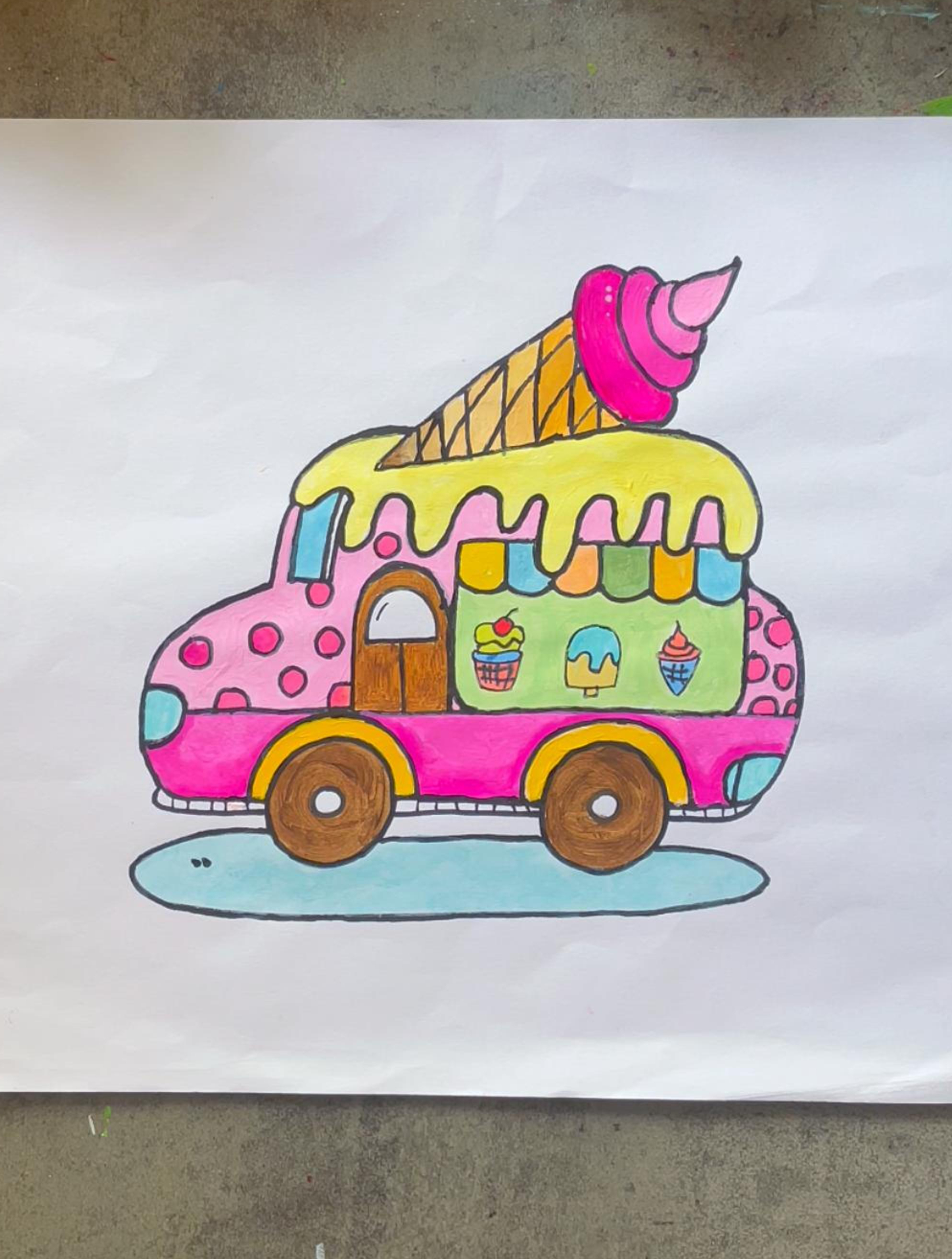 冰淇淋车简笔画,是糖果配色噢,你喜欢吗?