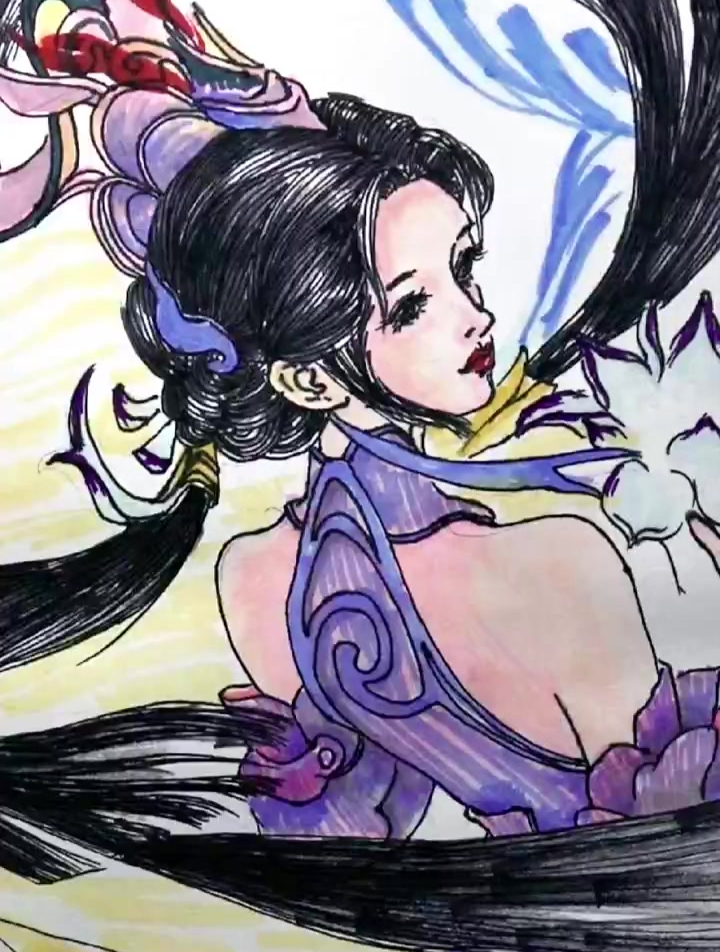 老爸画的嫦娥vs我画的嫦娥画画王者荣耀女英雄