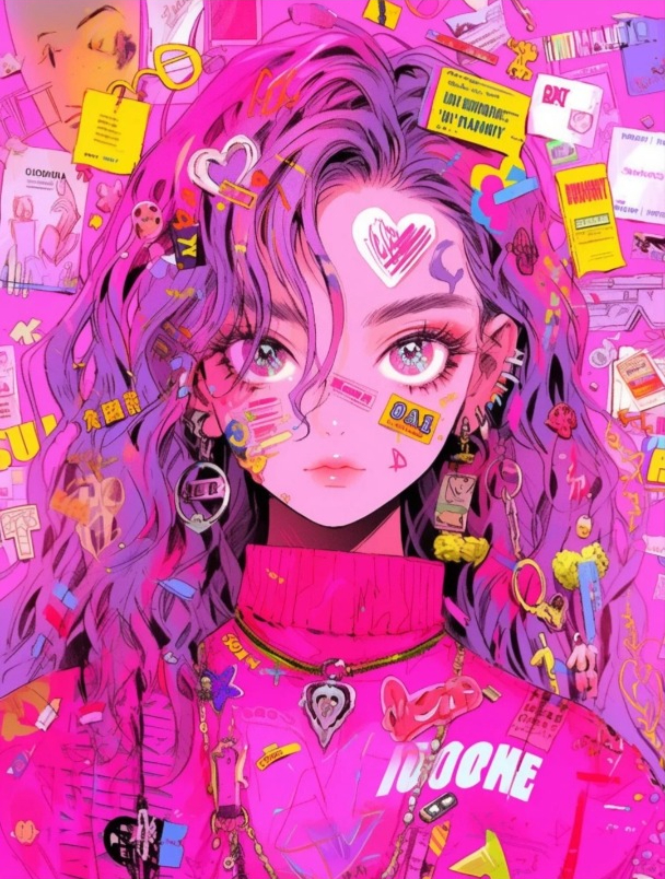 WHOOPS头像|粉色多巴胺穿搭涂鸦风格少女