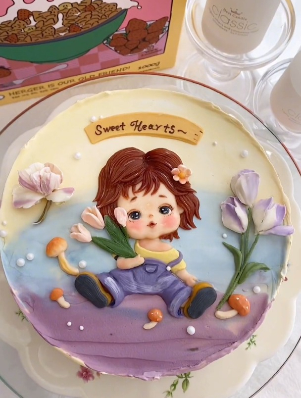 奶油霜手绘梦幻般的女孩,手绘蛋糕分享