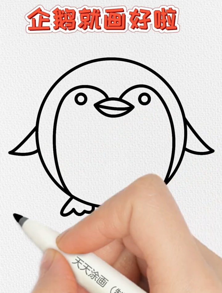企鹅简笔画,圆嘟嘟的企鹅小朋友也能学会,1分钟就能画出来噢
