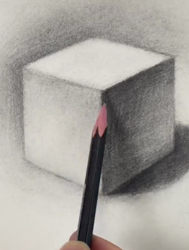 素描入门-素描正方体画法示范