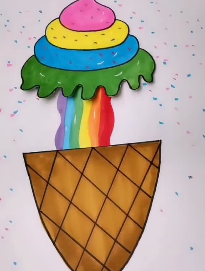 彩虹冰激凌,打开会有彩虹出现简笔画简笔画教程