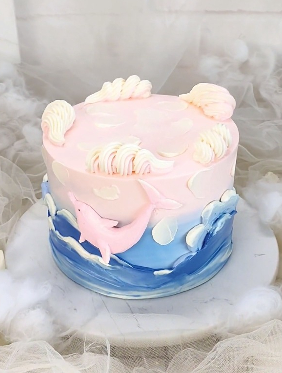 梦幻海洋奶油蛋糕,粉色海豚值得拥有