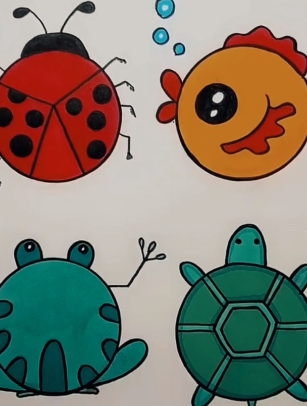 小甲虫和小鱼儿简笔画,简笔画教学