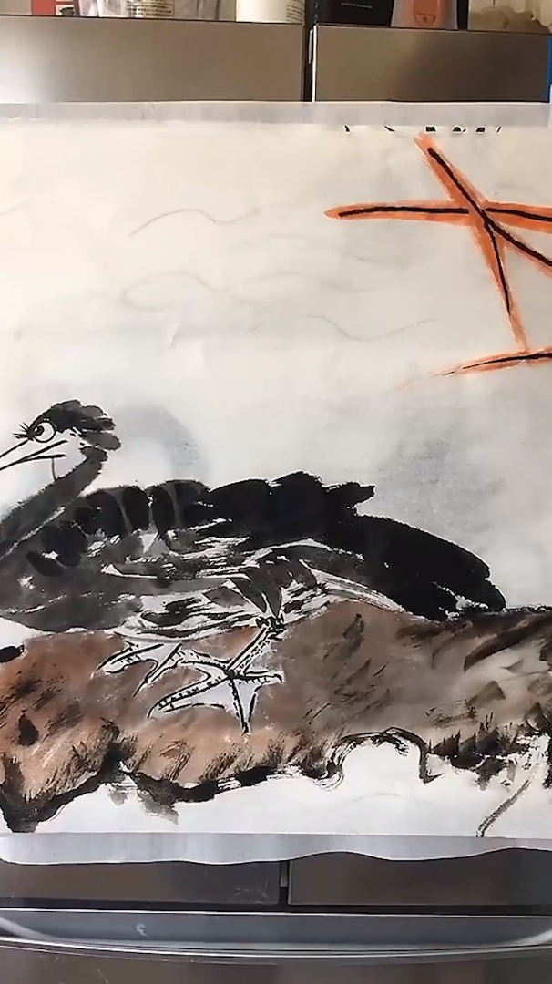 画鱼鹰,寥寥数笔展现于宣纸之上,这就是中国画的魅力