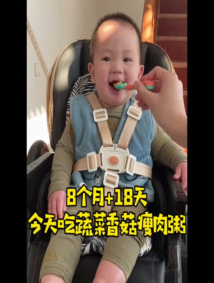 8个月18天,今天吃蔬菜香菇瘦肉粥,不要再给宝宝吃白粥了