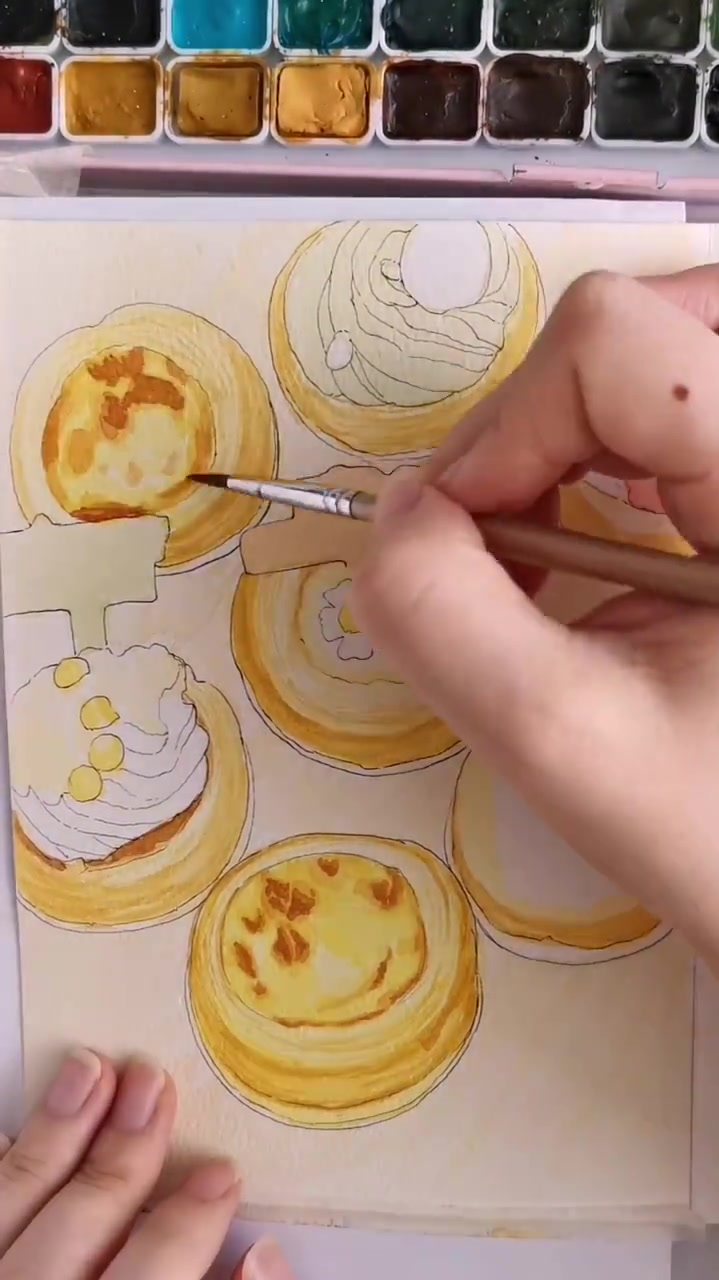 水彩画,美食蛋挞分享