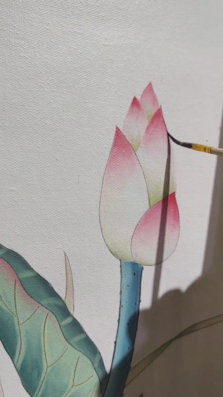 「油画」工笔荷花荷花锦鲤图