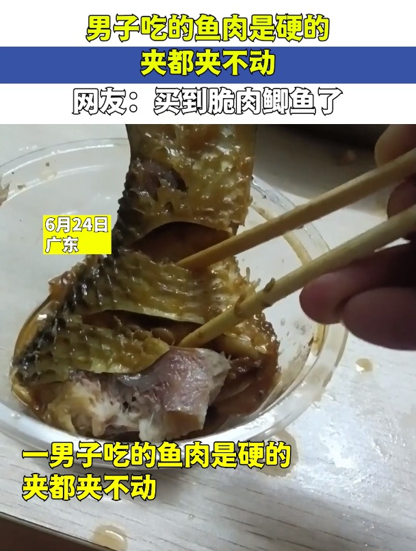 男子吃的鱼肉是硬的,夹都夹不动,网友:买到脆肉鲫鱼了!