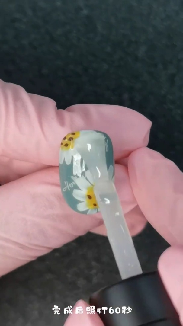 油画美甲ins风涂鸦小雏菊磨砂美甲