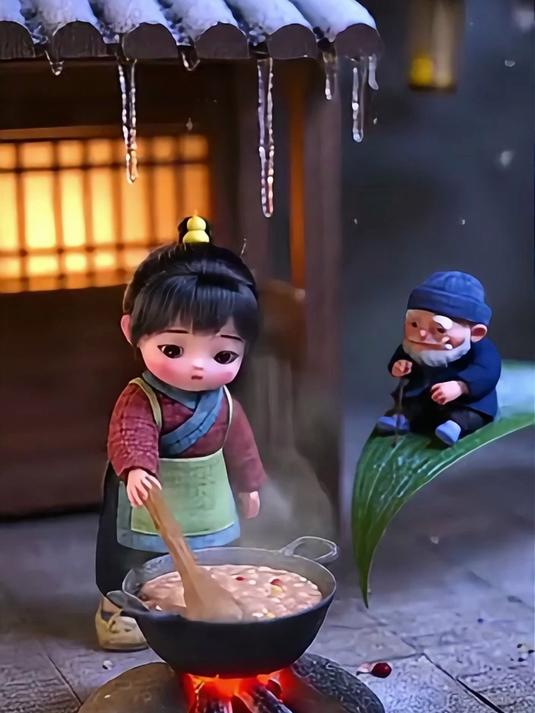 冬至的屋檐下，小人阿粥正熬着腊八粥