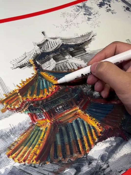 在百年岁月中,入一场乾隆画中梦水彩手绘颐和园