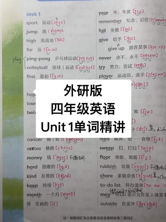 外研版四年级英语Unit 1单词