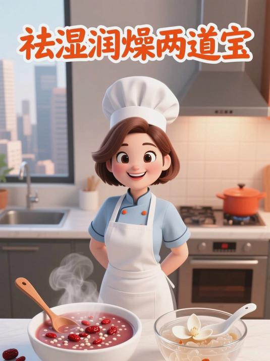煮红豆薏米粥祛湿,炖百合银耳羹润燥,调身体湿气燥热