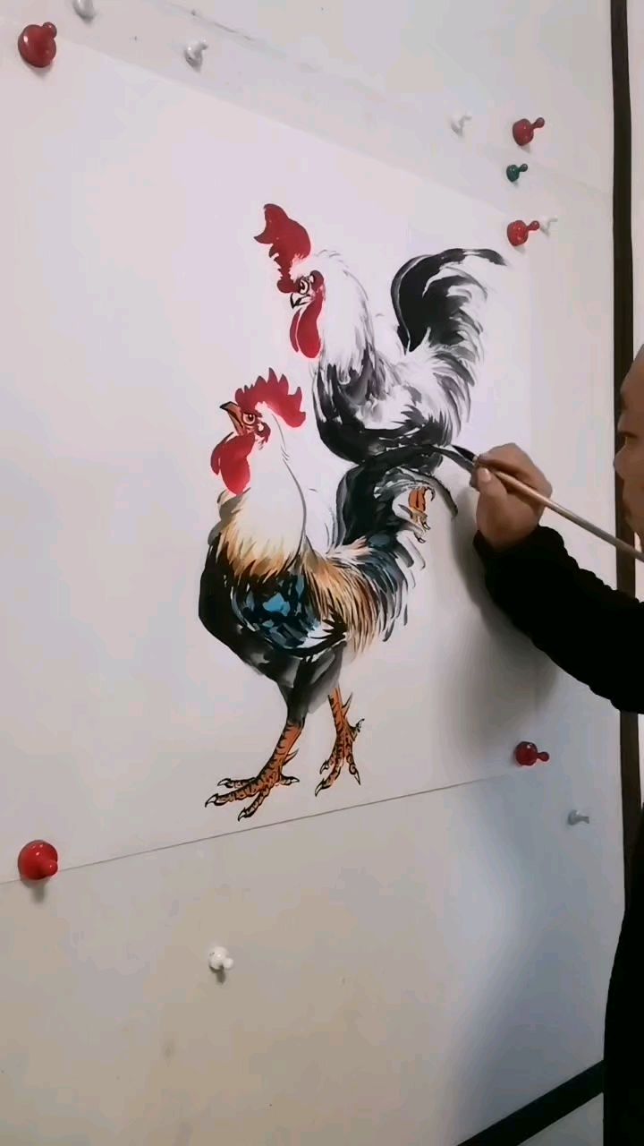 王兴民～国画公鸡:画群公鸡