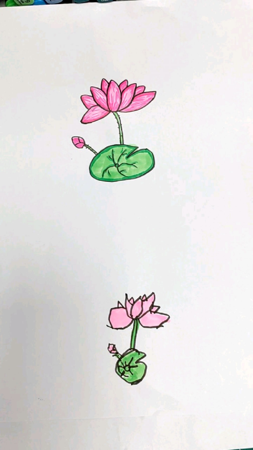 创意简笔画荷花,亲子绘画,儿童画,简笔画荷花