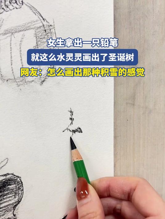 女生拿出一只铅笔，就这么水灵灵画出了圣诞树