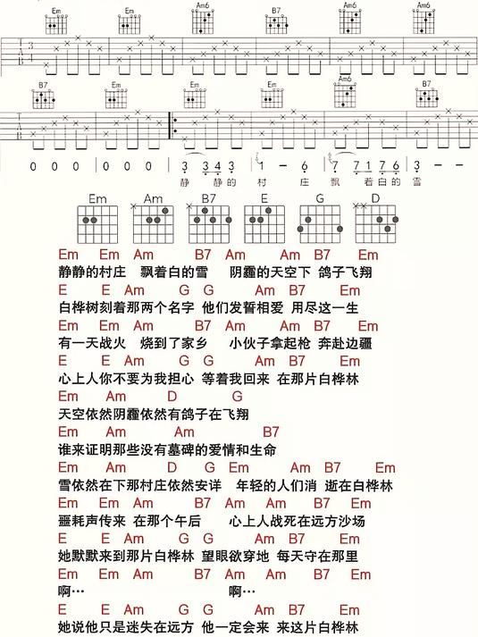 《白桦林》吉他谱,新手友好!3步弹唱诗意民谣!