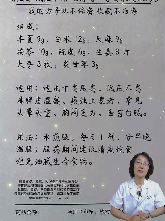 高压高 低压不高,记好《半夏白术天麻汤》