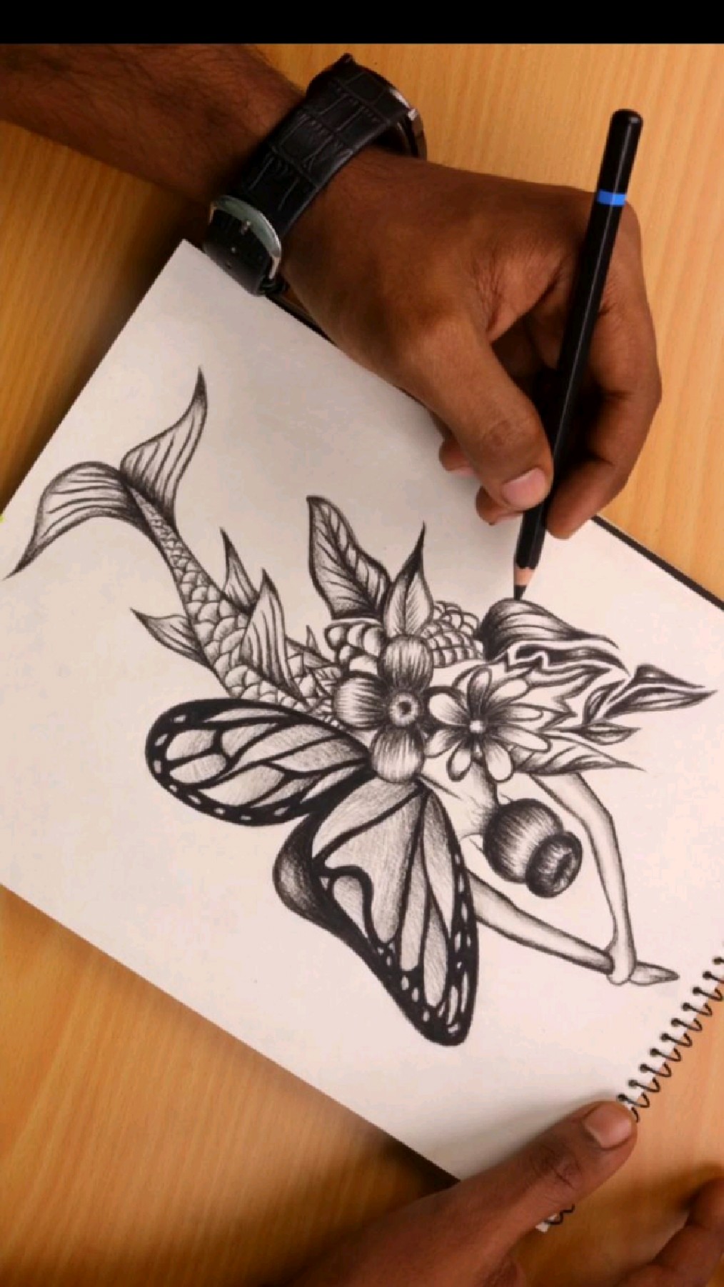 如何画蝴蝶美人鱼我铅笔素描视频