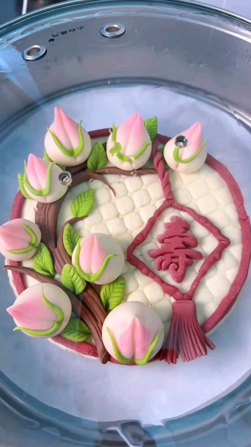 平面寿桃蛋糕馒头～家里有老人过生日就做这款寿桃蛋糕送他吧