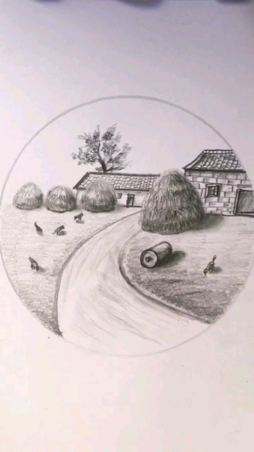 素描简笔画:教大家画乡村农场