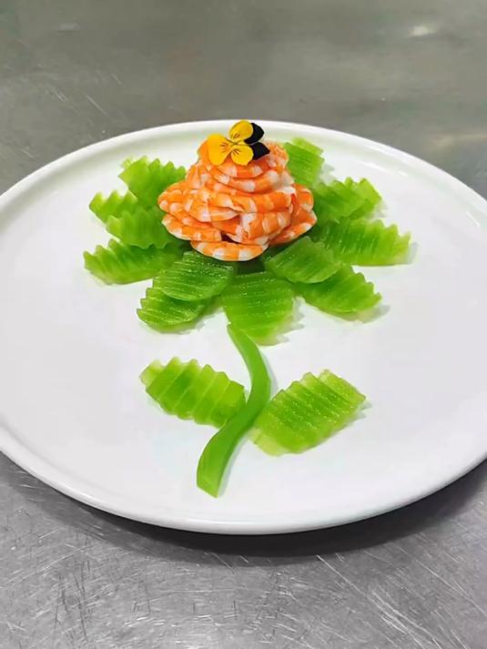 白灼虾花形摆盘